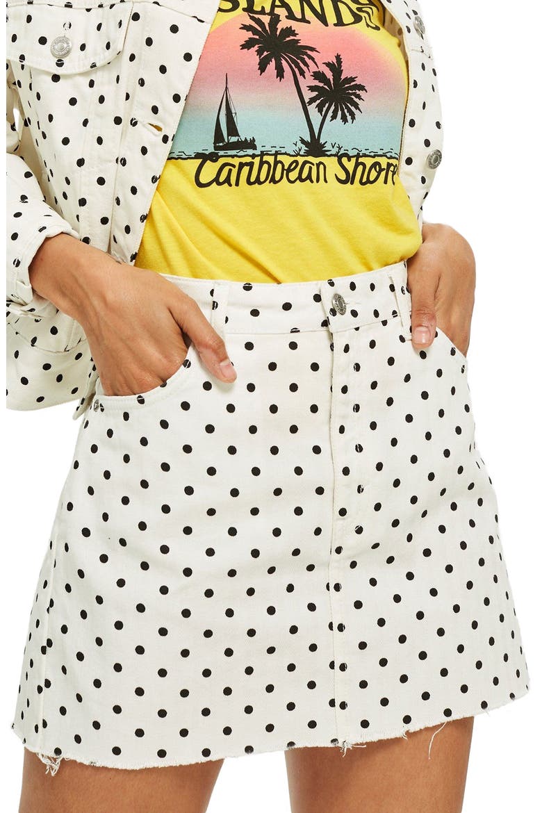 MOTO High Waist Denim Skirt, Main, color, WHITE MULTI
