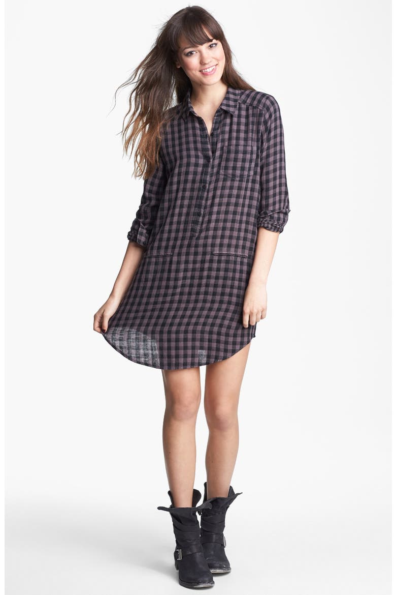 Plaid Shirtdress, Main, color, PLAID GREY- RABBIT