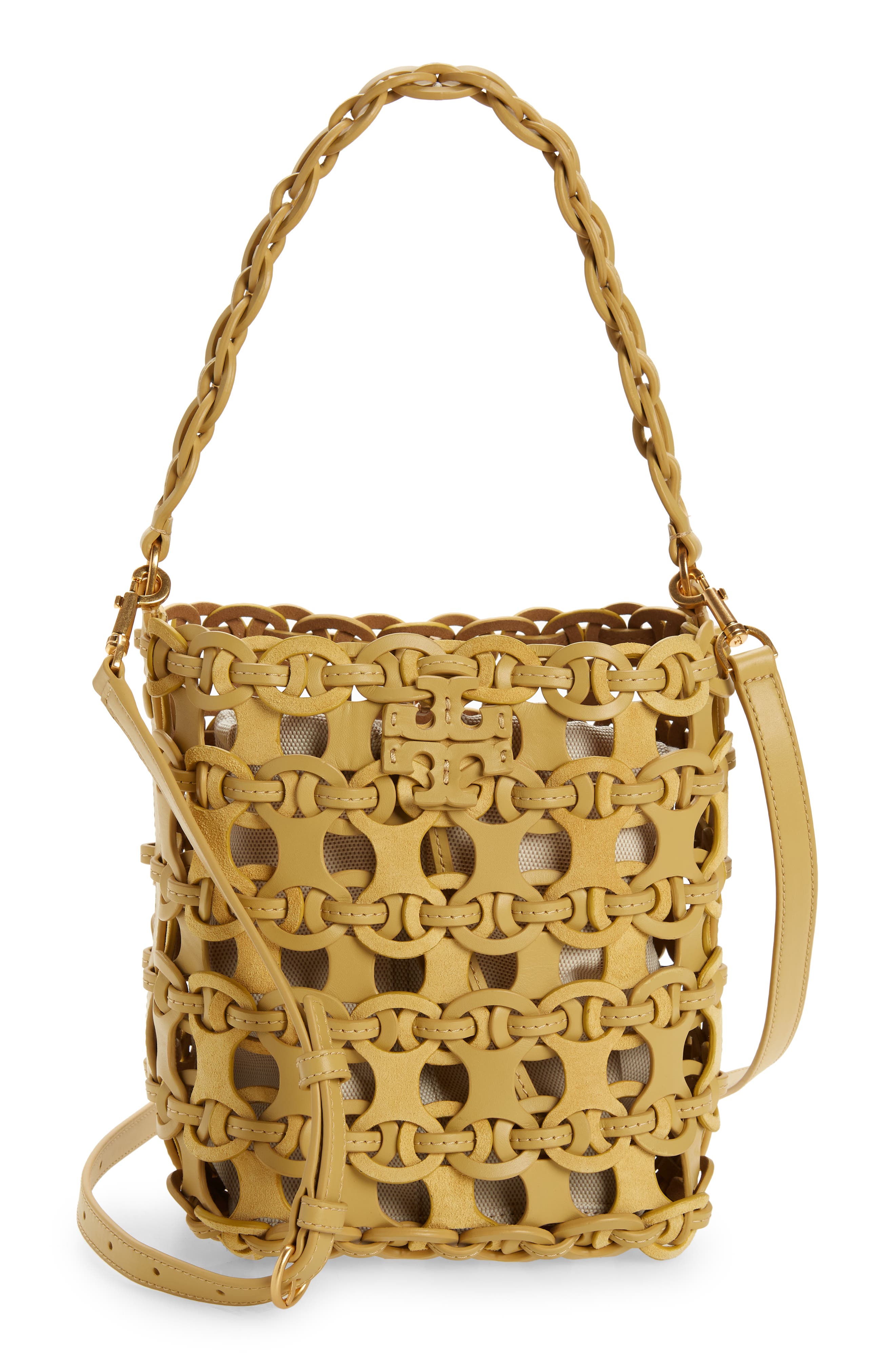 Tory Burch McGraw Small Woven Leather Bucket Bag, Main, color, 