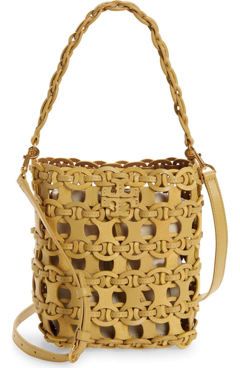 Tory Burch McGraw Small Woven Leather Bucket Bag, Main, color,