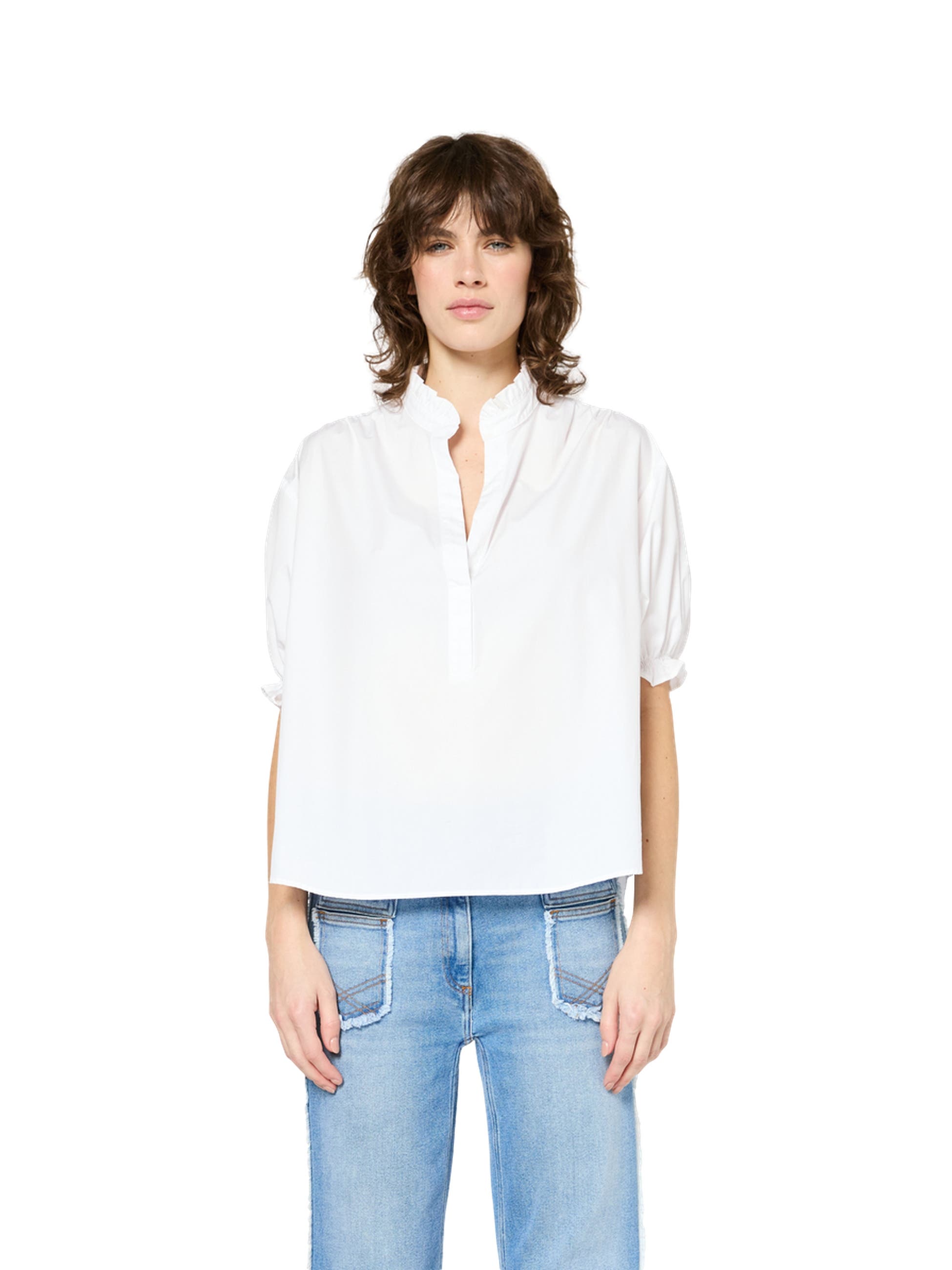 Gerard Darel Annyr Ruffled Mandarin Collar Blouse In White