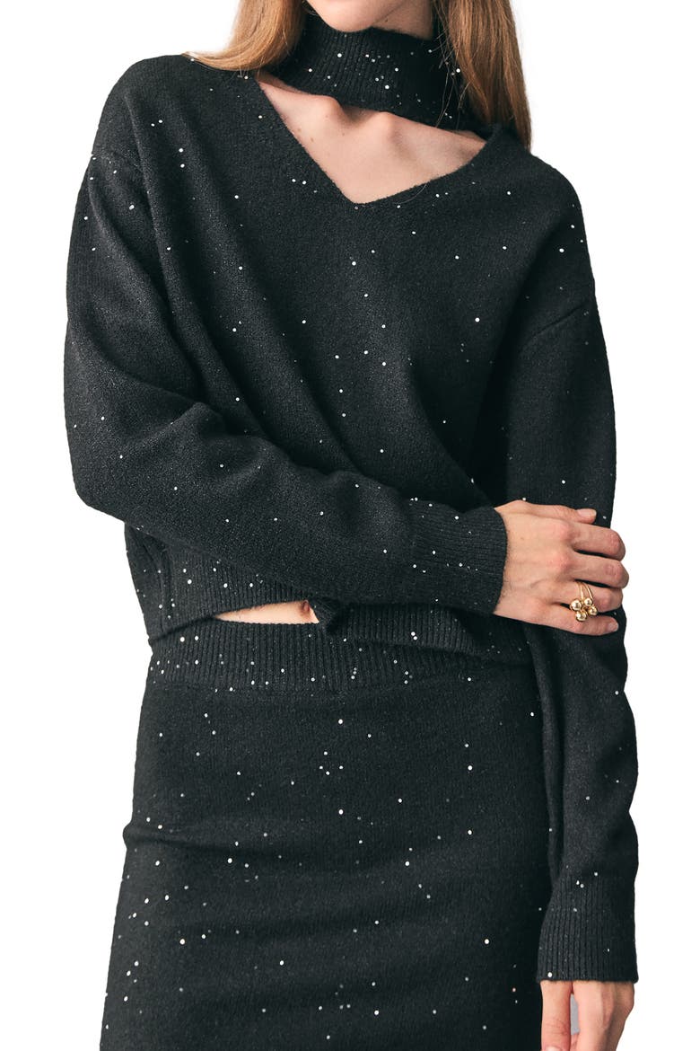 Sequin Knit Skirt, Alternate, color, BLACK