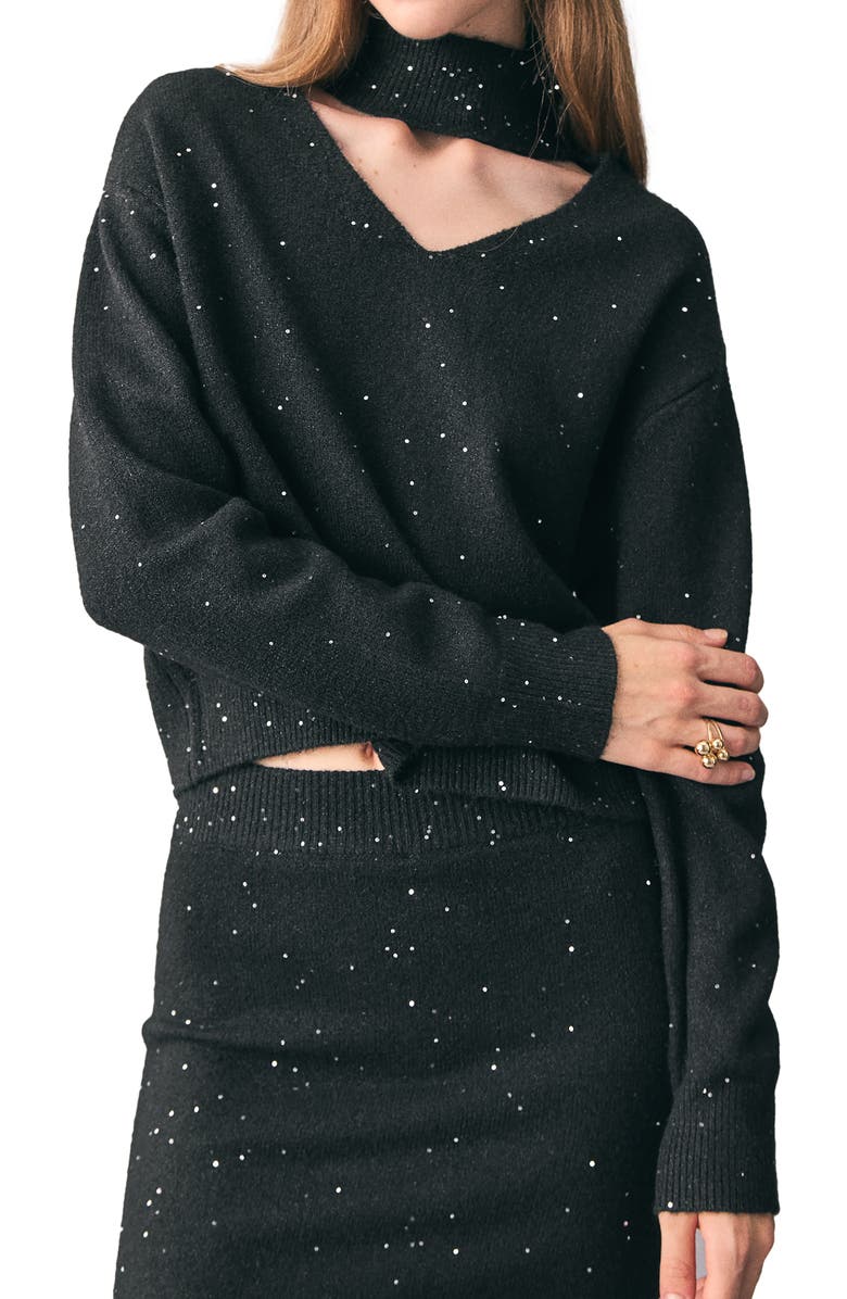 MANGO TEEN Sequin Knit Skirt, Alternate, color, Black