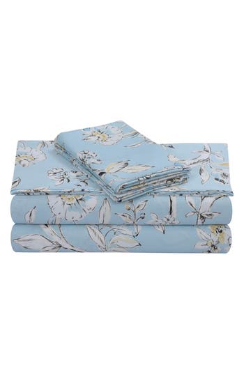 Azores Home Colmar 300 Thread Count Cotton Sateen Sheet Set In Blue