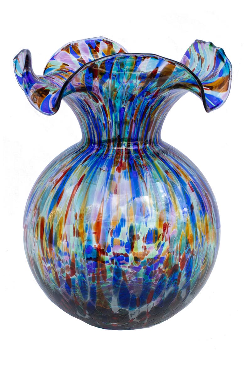 Hibiscus Glass Carnivale Medium Fluted Vase, Main, color, MULTI