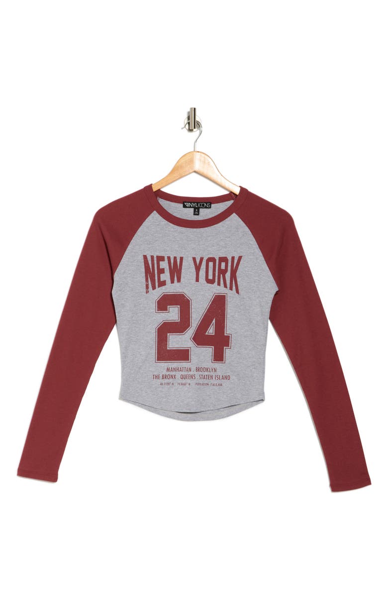 Vinyl Icons New York 24 Long Raglan Sleeve Crop T-Shirt, Alternate, color,