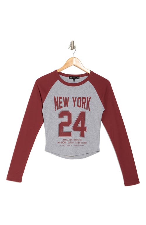 Shop Vinyl Icons New York 24 Long Raglan Sleeve Crop T-shirt In Burgundy