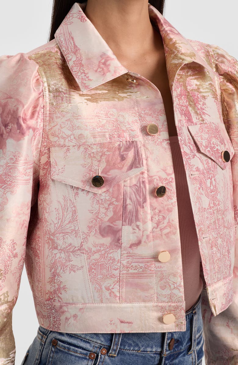 Alice + Olivia Lana Metallic Jacquard Puff Shoulder Jacket, Alternate, color, 