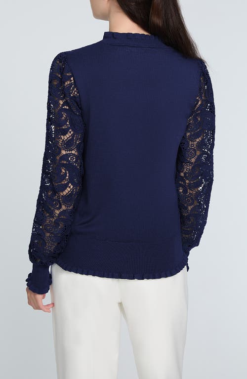 Shop Elie Tahari The Felicity Floral Lace Detail Sweater In Daphne Blue