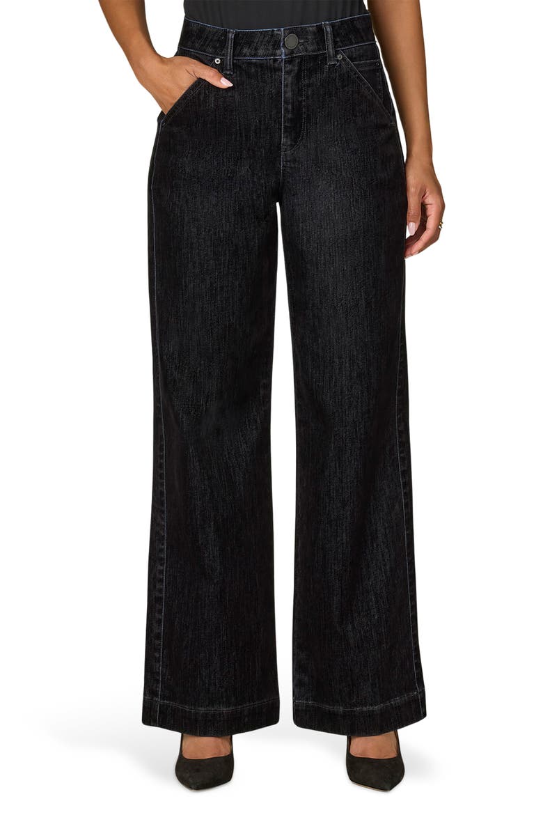 Skyrise V-Yoke High Waist Velvet Denim Wide Leg Jeans, Main, color, BLACK