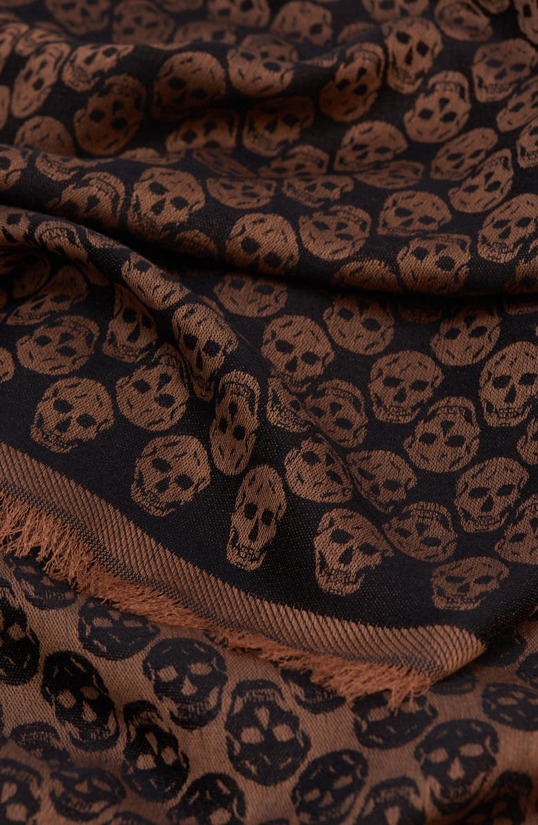 McQueen Skull Monogram Wool Blend Scarf, Alternate, color, Camel/ Black