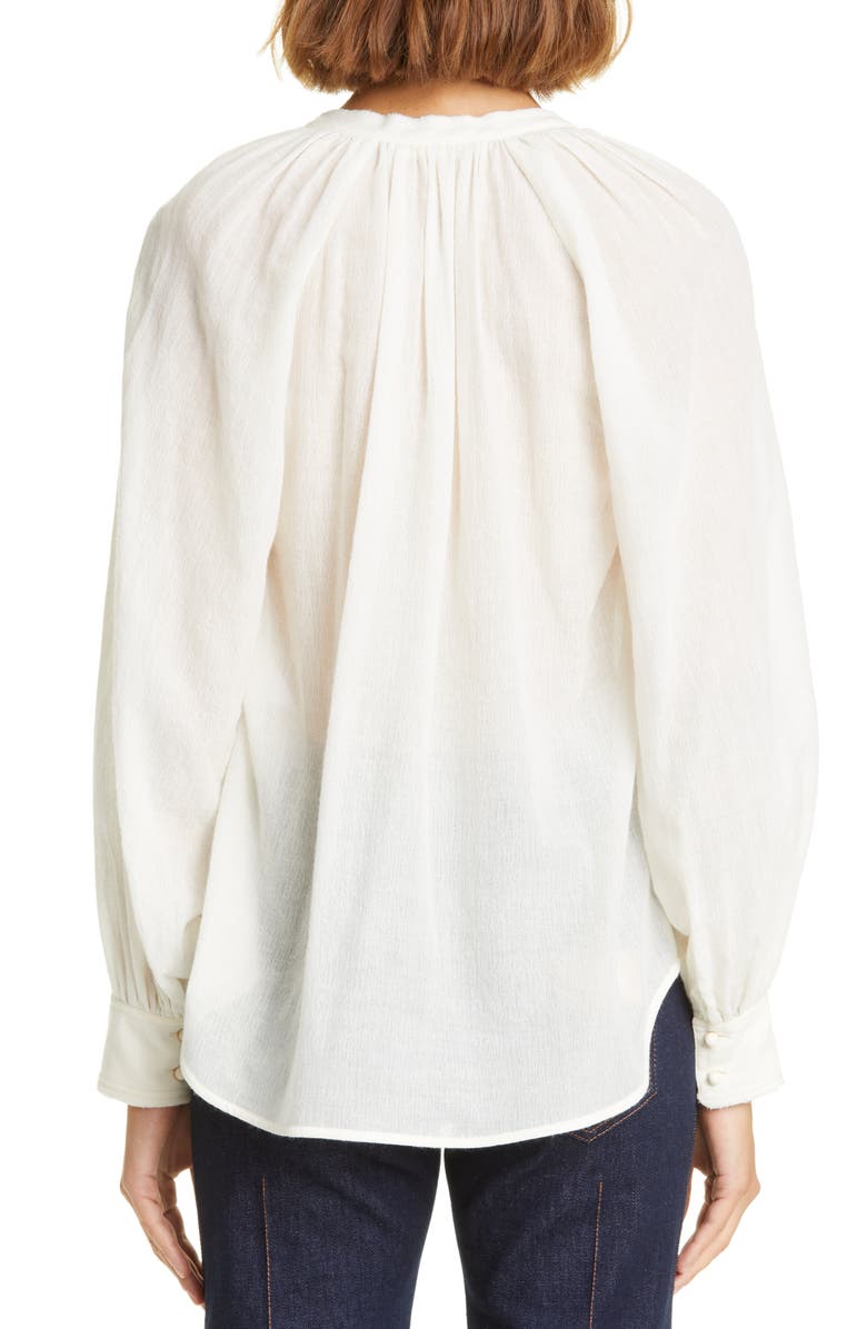Chloé Gathered Wool Gauze Blouse, Alternate, color, 