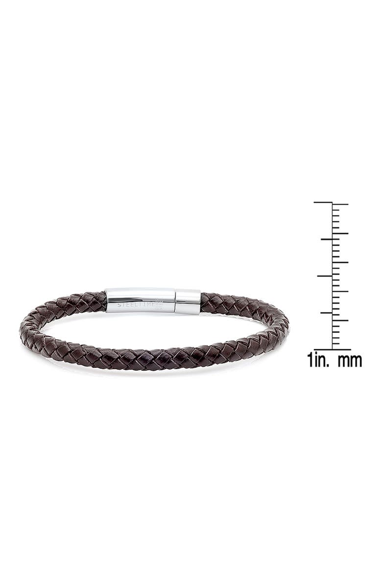 Stainless Steel Charm & Braided Leather Bracelet, Alternate, color, BROWN