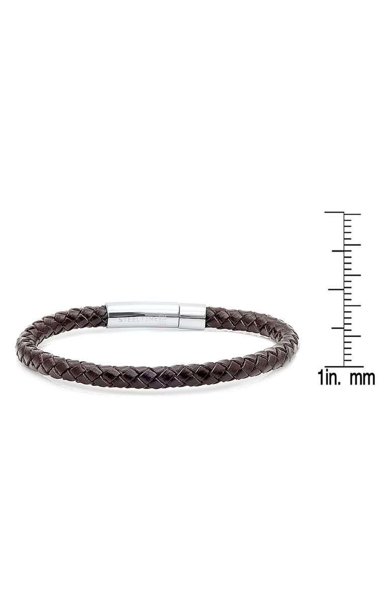 HMY JEWELRY Stainless Steel Charm & Braided Leather Bracelet, Alternate, color, Brown