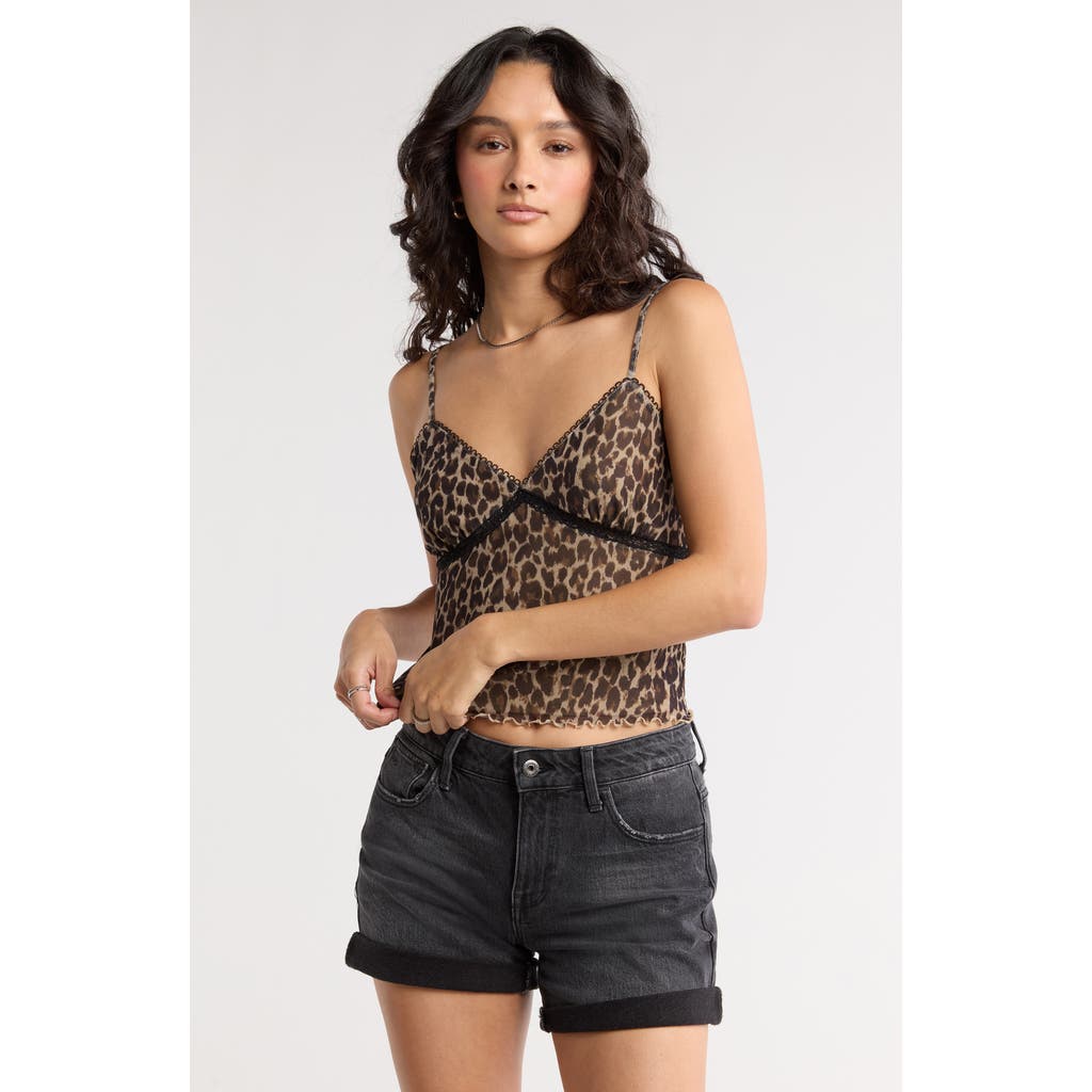 Abound Sweet Mesh Lace Trim Camisole In Animal Print