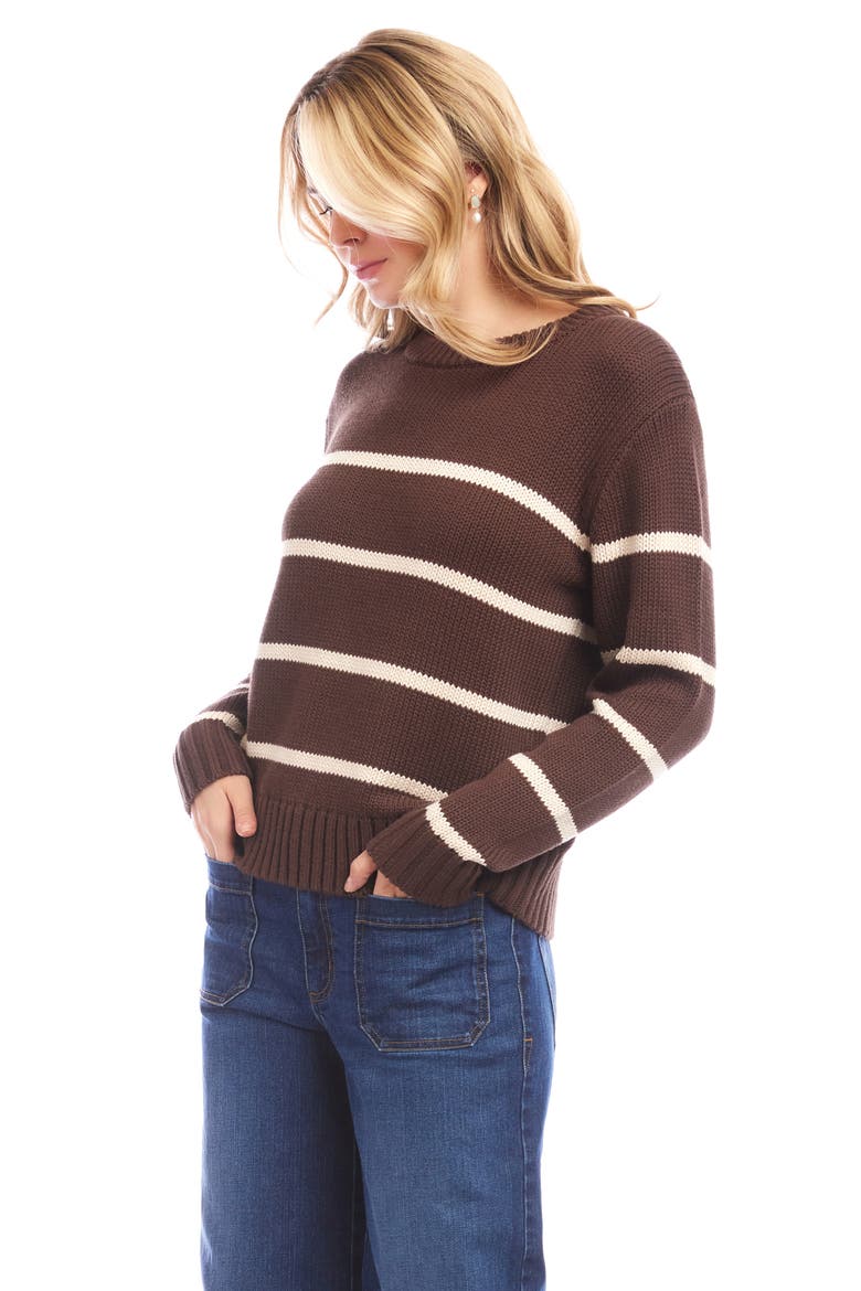 Stripe Crewneck Sweater, Alternate, color, CHOCOLATE