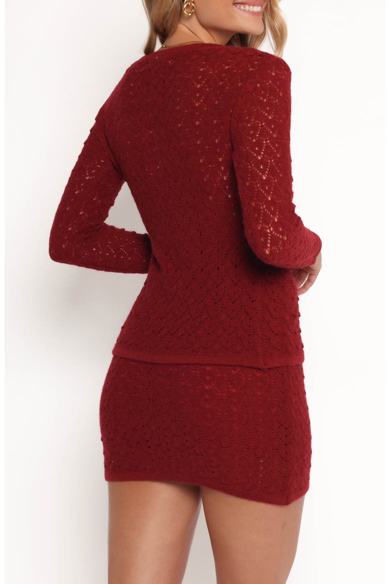 Suzzie Pointelle Stitch Cardigan & Miniskirt Set, Alternate, color, OXBLOOD