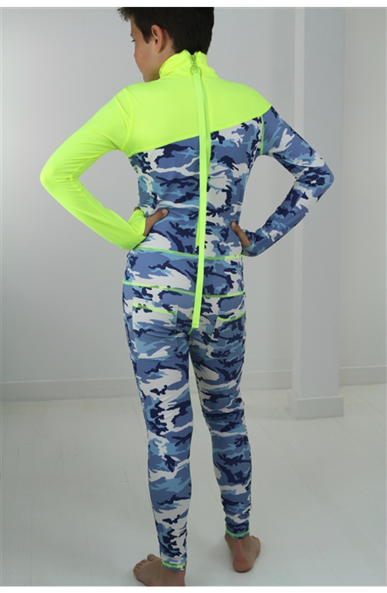 TUTUBLUE Boys' Full-Body One-Piece Swimsuit - UPF 50+, Alternate, color, Blue Camo