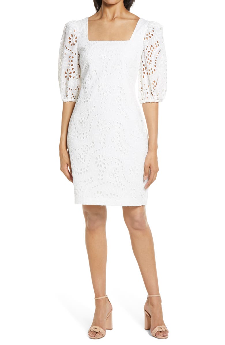Eliza J Balloon Sleeve Eyelet Dress, Main, color,