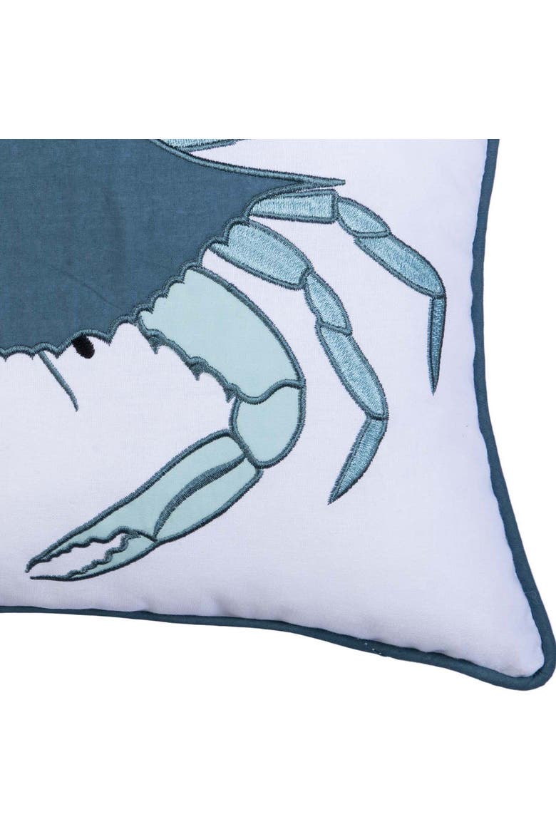 Sea Glass Crab Embroidered Piped Cotton Blend Accent Pillow 14" x 18", Alternate, color, Blue