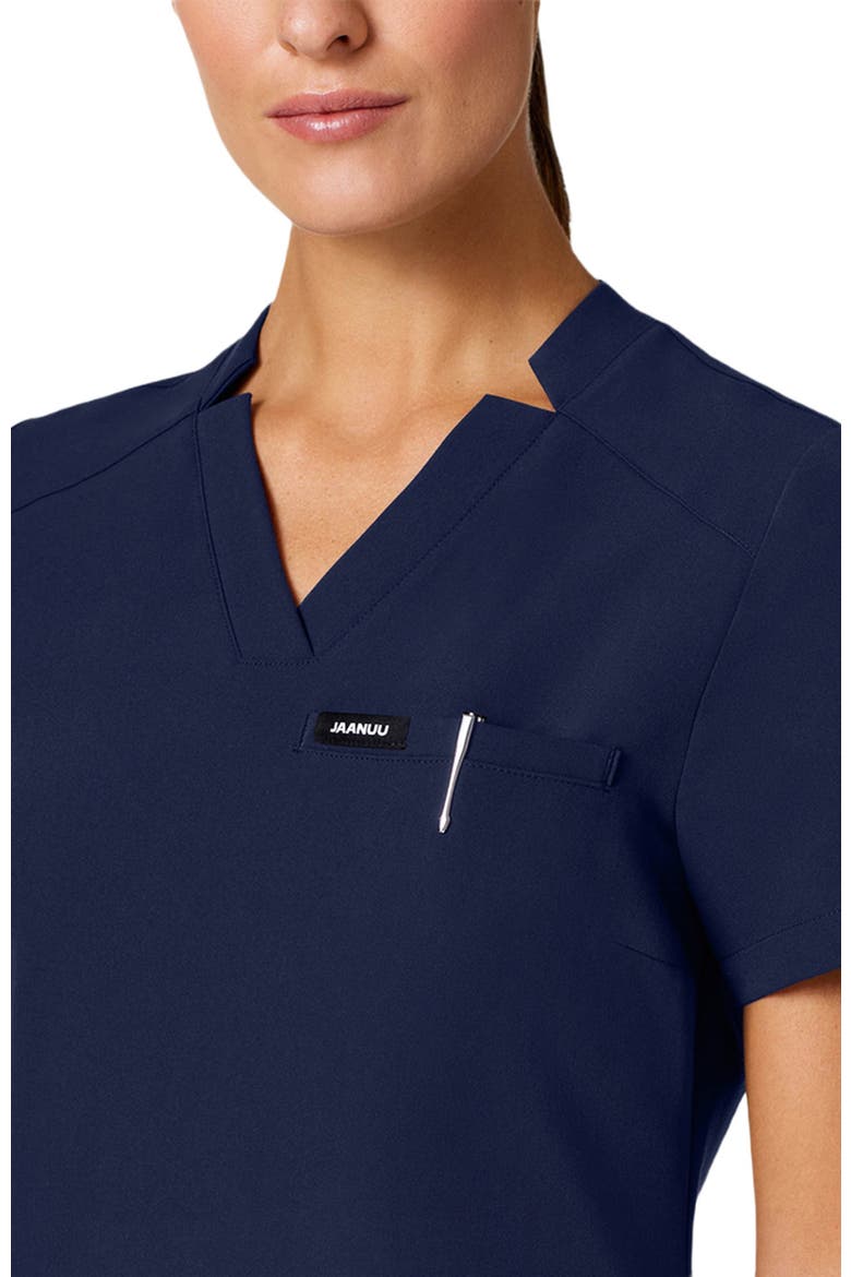 Helia Women's 3-Pocket Slim Notched V-Neck Scrub Top, Alternate, color, Midnight Navy