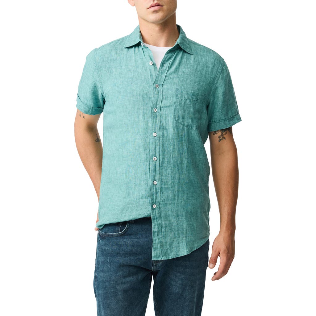 Rodd & Gunn Palm Beach Sports Fit Short Sleeve Linen Button-up Shirt In Green