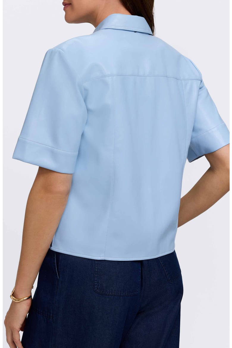 Demi Elbow Sleeve Faux Leather Button-Up Shirt, Alternate, color, SKY BLUE