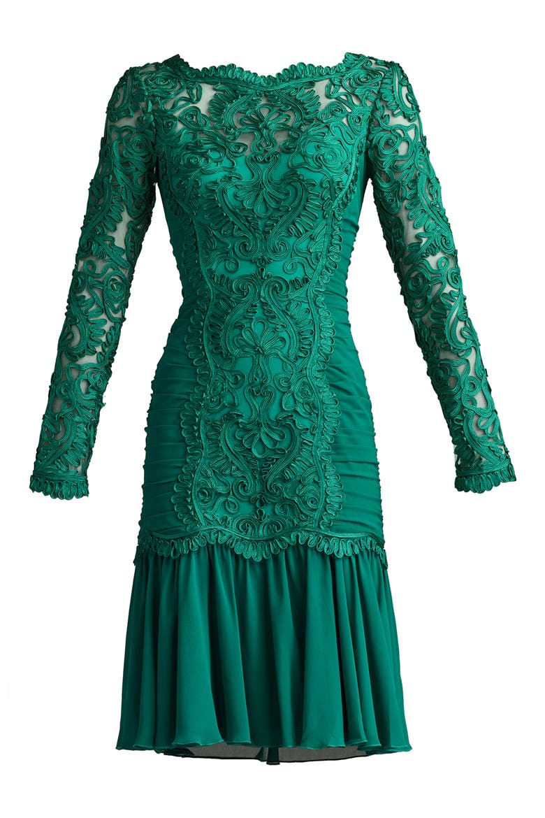 Scroll Soutache Long Sleeve Cocktail Dress, Alternate, color, EMERALD