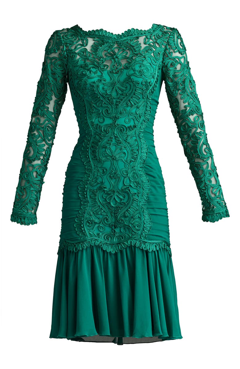 Tadashi Shoji Scroll Soutache Long Sleeve Cocktail Dress, Alternate, color, Emerald