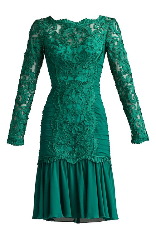 Tadashi Shoji Scroll Soutache Long Sleeve Cocktail Dress In Metallic