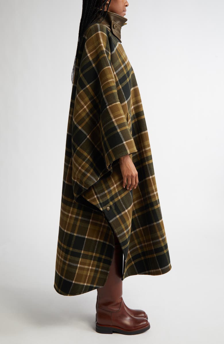 Chloé Check Double Face Wool & Leather Long Cape Coat, Alternate, color, 