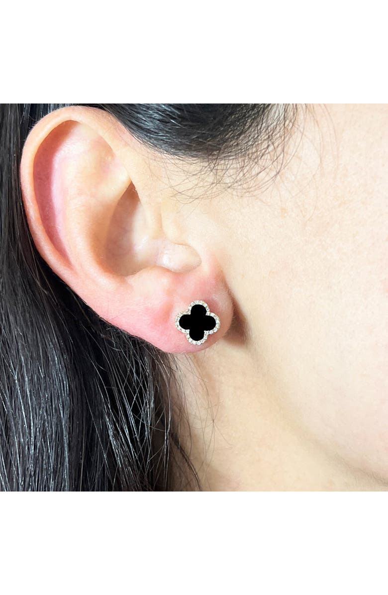 The Lovery Fine Jewelry Onyx Diamond Clover Stud Earrings, Alternate, color, Onyx