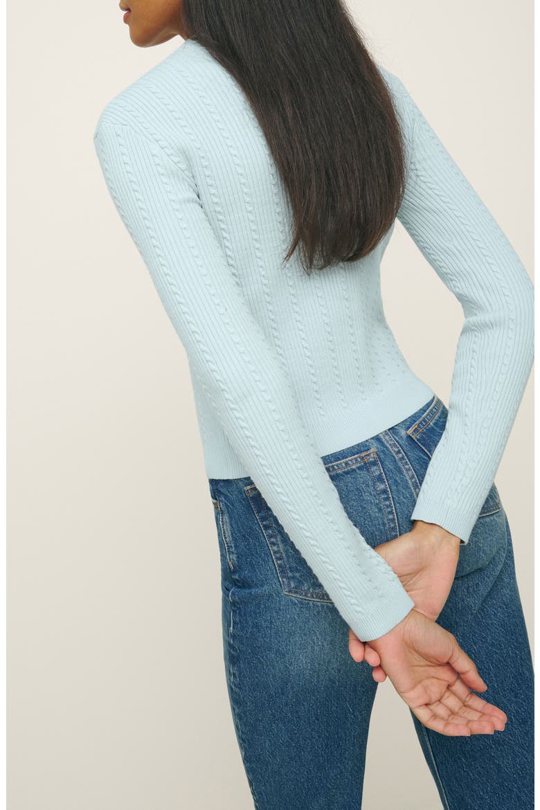 Natalie Cable Stitch Cardigan Sweater, Alternate, color, POWDER