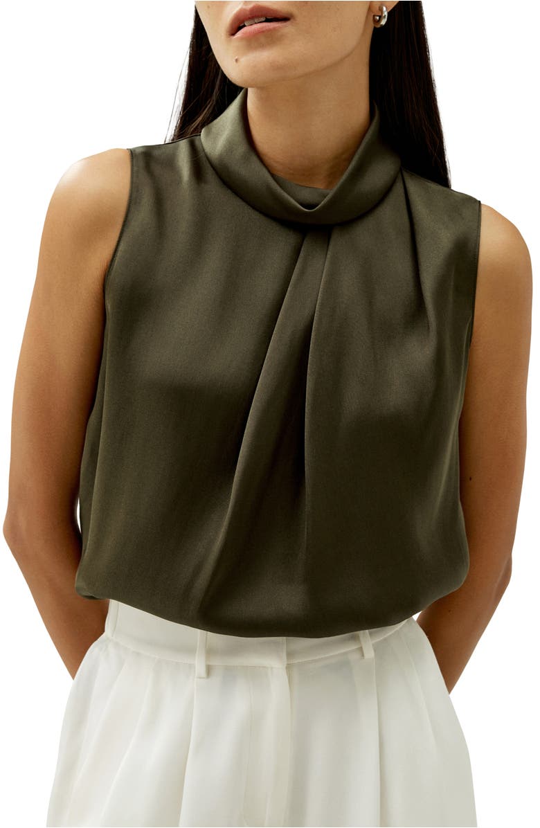 Lilysilk Women's Asymmetrical Sleeveless Cowl Neck Silk Top, Main, color, Dark Olive