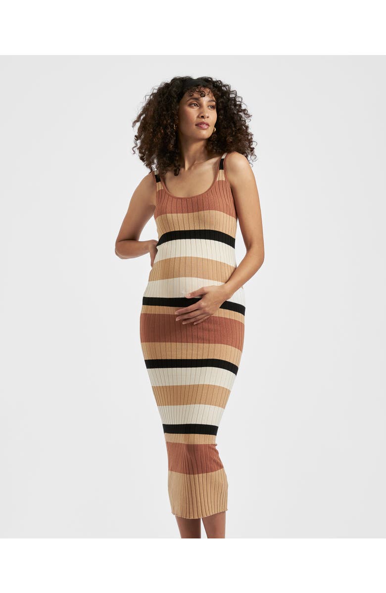 Ripe Maternity Sarah Stripe Knit Dress, Alternate, color, Amber / Natural / Black