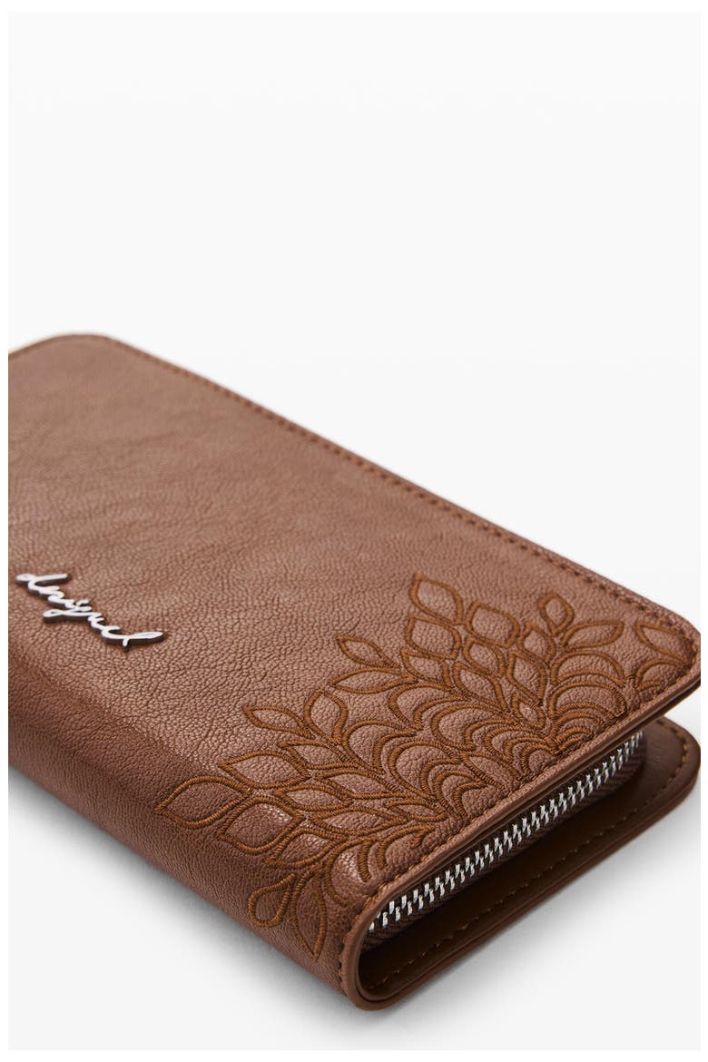 Medium Embroidered Long Faux Leather Wallet, Alternate, color, CAMEL