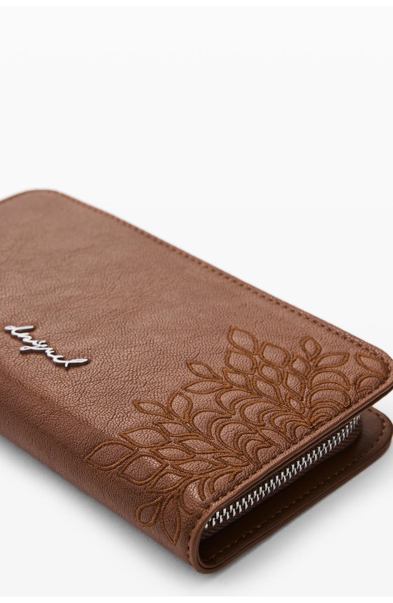Desigual Medium Embroidered Long Faux Leather Wallet, Alternate, color, 