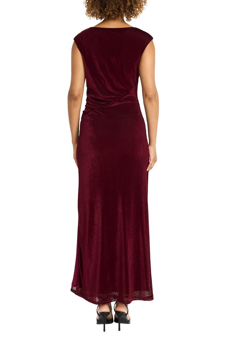Shirred Velvet Gown, Alternate, color, WINE RED
