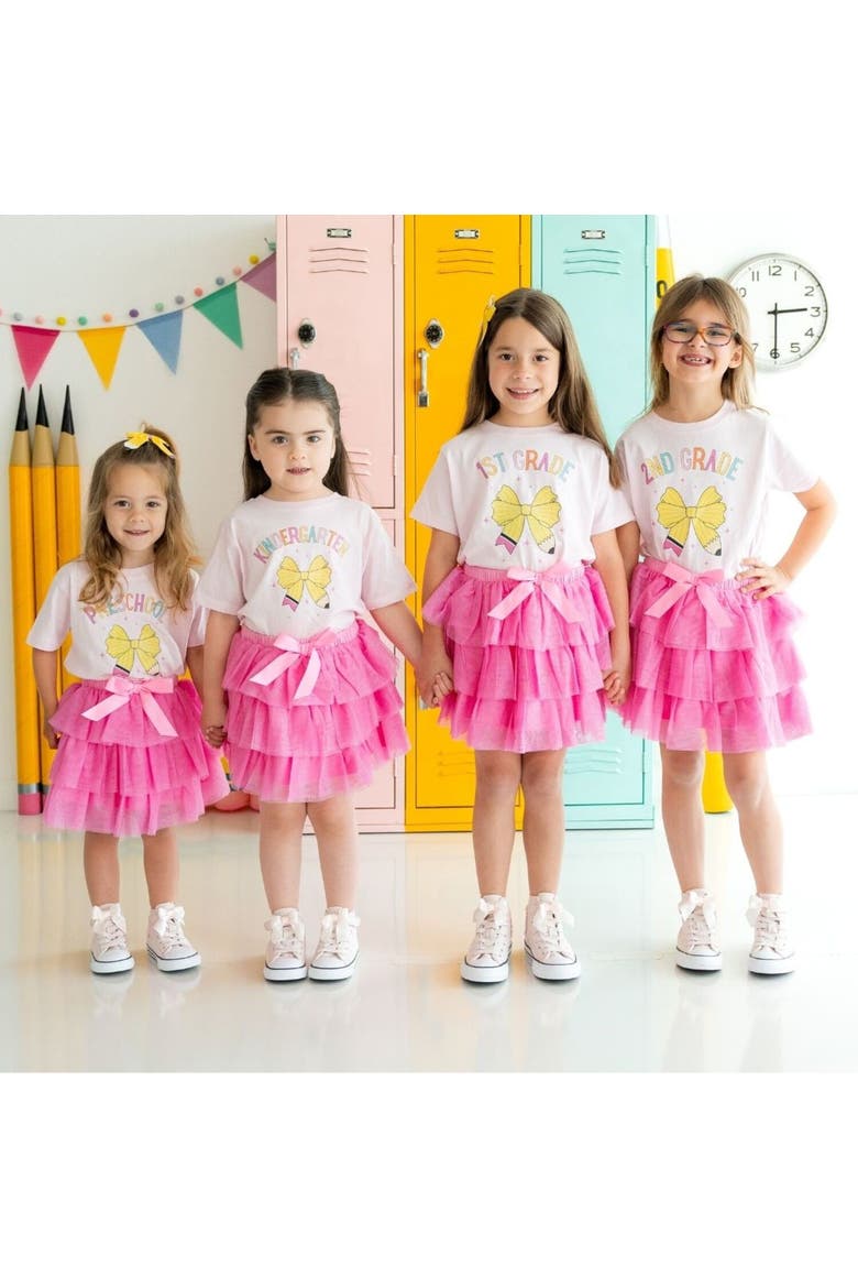 Second Grade Pencil Bow Short Sleeve T-Shirt, Alternate, color, Pink