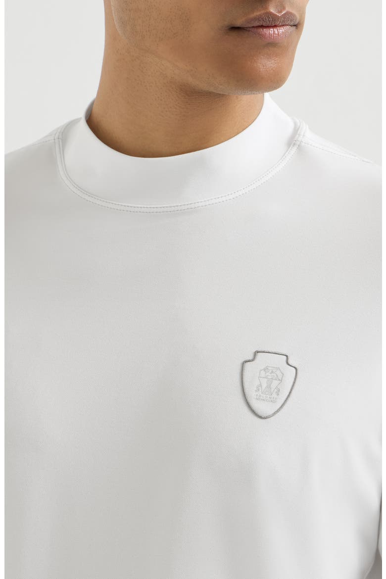 Techno piqué mock neck T-shirt with logo, Alternate, color, White