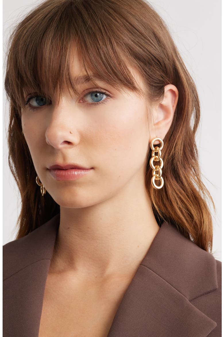 Round Link Drop Earrings, Alternate, color, GOLD