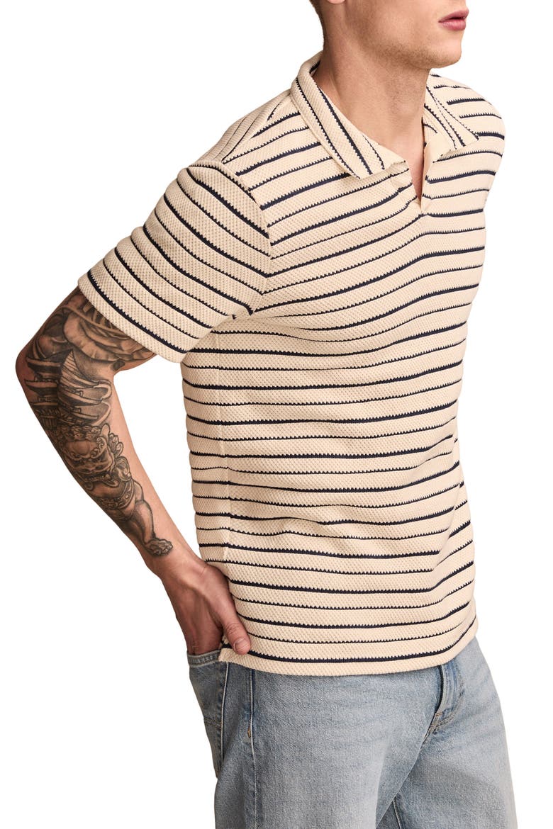 Jacquard Stripe Johnny Collar Cotton Polo, Alternate, color, BEIGE MULTI