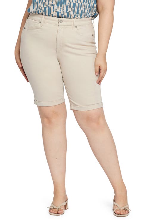Briella Roll Cuff Denim Bermuda Shorts (Optic White) (Plus Size)