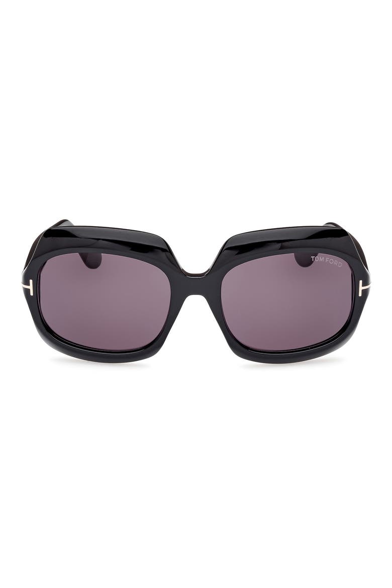 Ren 60mm Geometric Sunglasses, Main, color, SHINY BLACK / SMOKE
