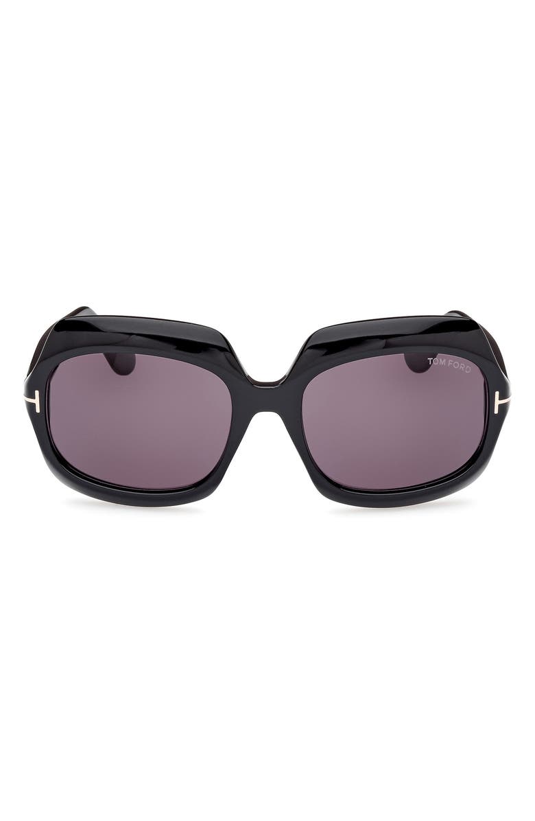 TOM FORD Ren 60mm Geometric Sunglasses, Main, color, Shiny Black / Smoke
