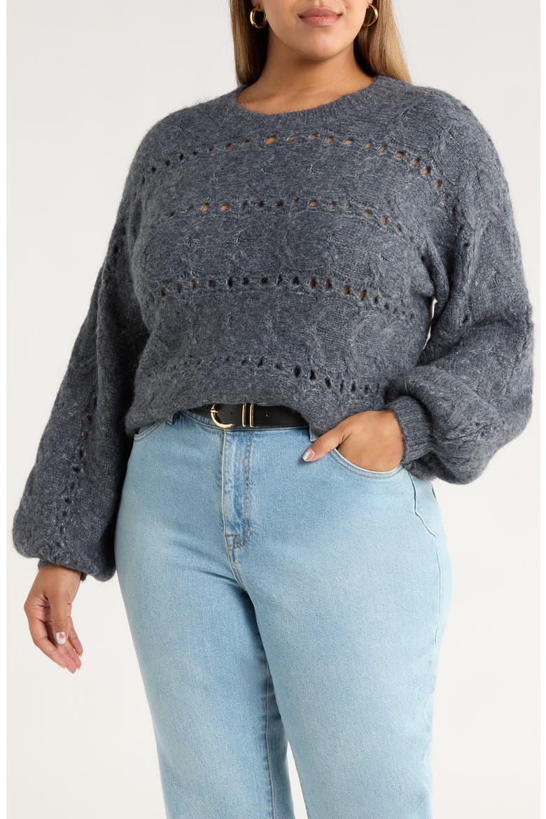 Cable Crewneck Sweater, Main, color, NAVY STILL
