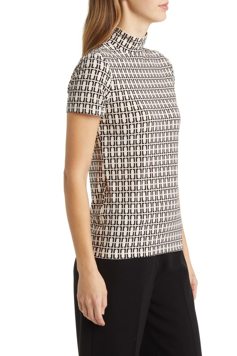 Geo Print Short Sleeve Mock Neck Top, Alternate, color, ANNE WHITE/ ANNE BLACK