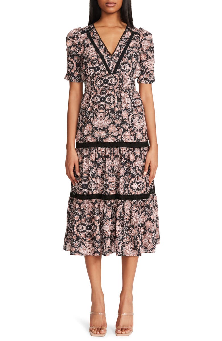 BB Dakota by Steve Madden Boho Next Door Tiered Midi Dress, Main, color, 