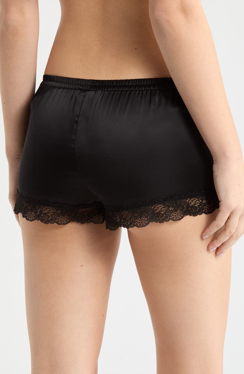 Etam Milky Lace Trim Washable Silk Satin Pajama Shorts, Alternate, color, Black
