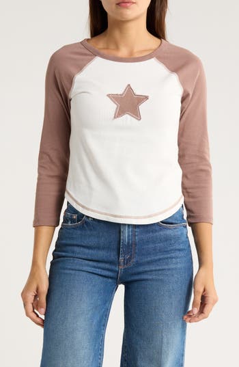 Madden Girl Patch Raglan Tee In White